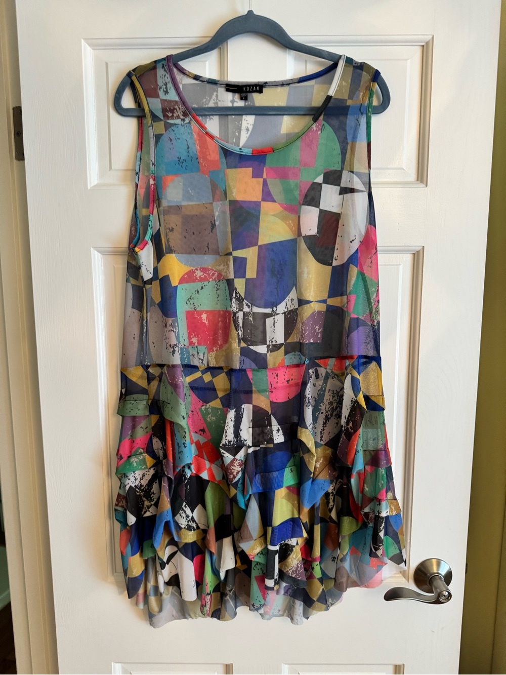 Eloise Multicolor Geometric Ruffle-Hem Mini Dress